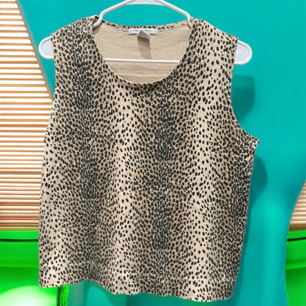 Moving bleu Leopard Print Sleeveless Top LARGE